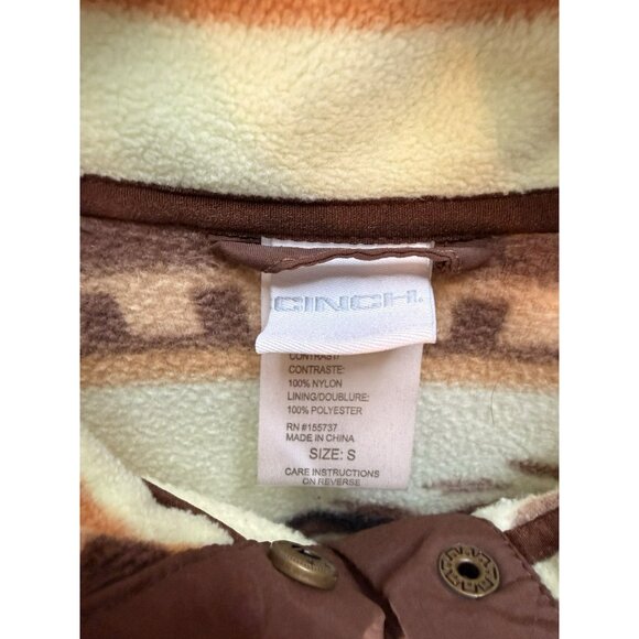 Cinch Women’s Small Lime & Brown Aztec Fleece Sweater Pullover Snap Button $85 - Picture 8 of 15